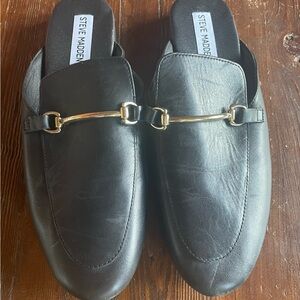 Steve Madden Black Mules with Gold Detail